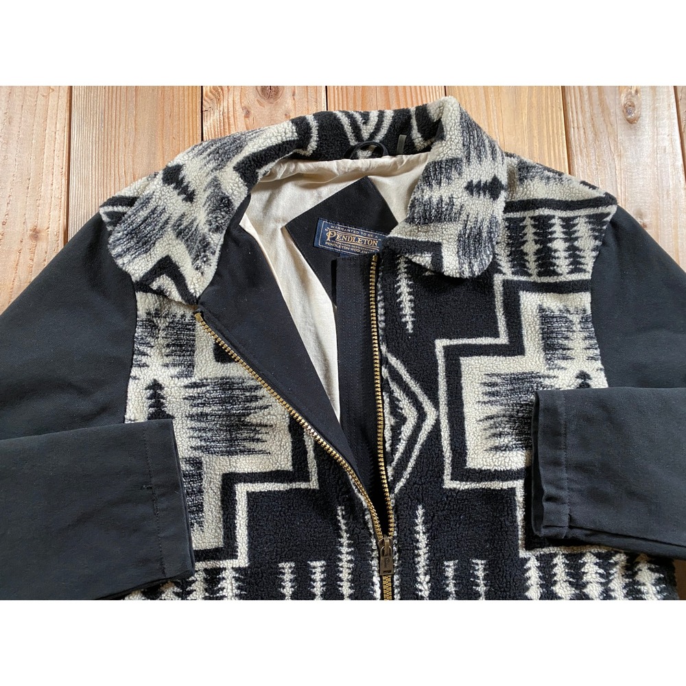 Pendleton Dry Goods XL Full Zip Southwestern Fleece Canvas Aztec Jacket Black - Picture 5 of 11